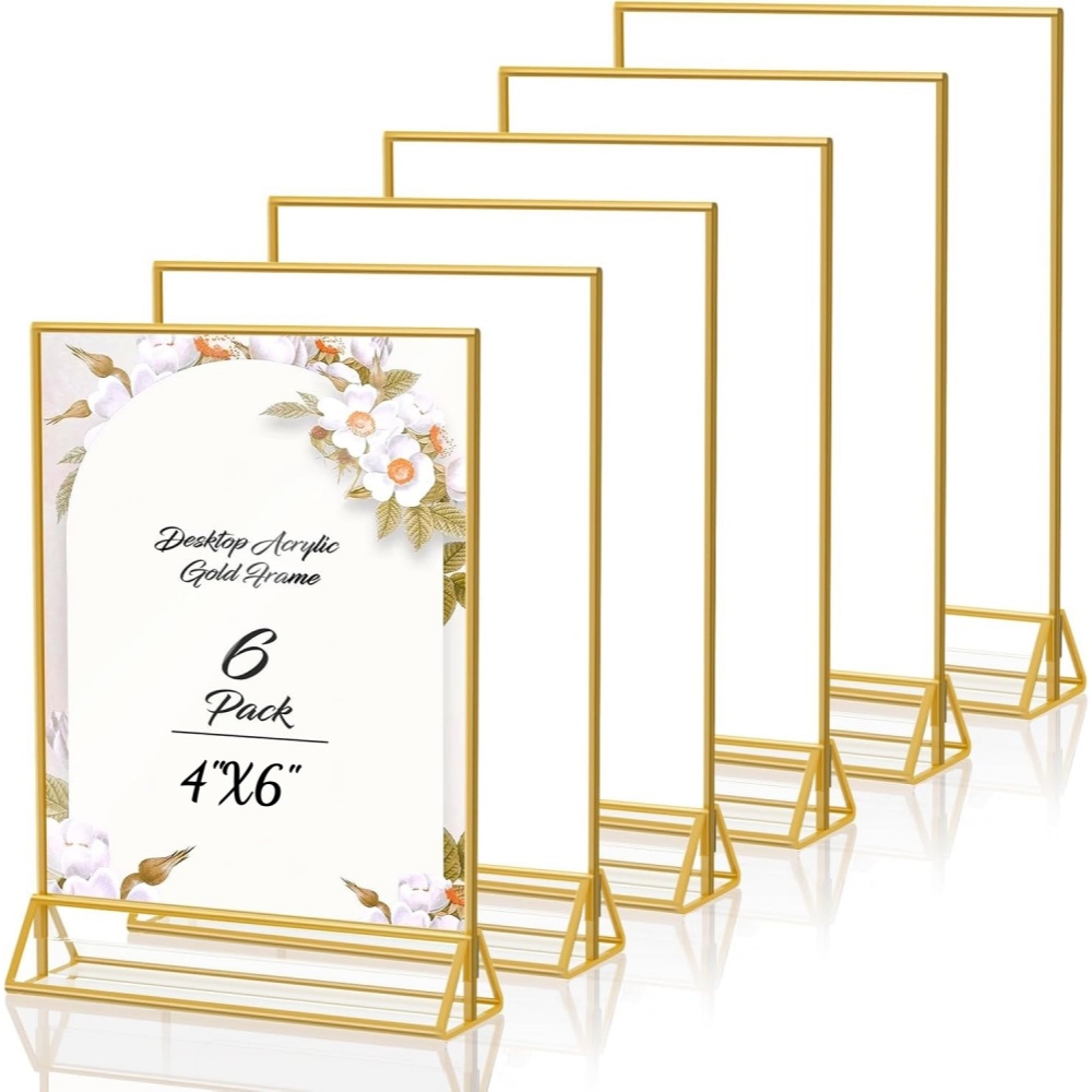 Table Number Gold - 6er-Pack Gold 4x6 Acryl-Bilderrahmen Schildhalter Doppelseitiger